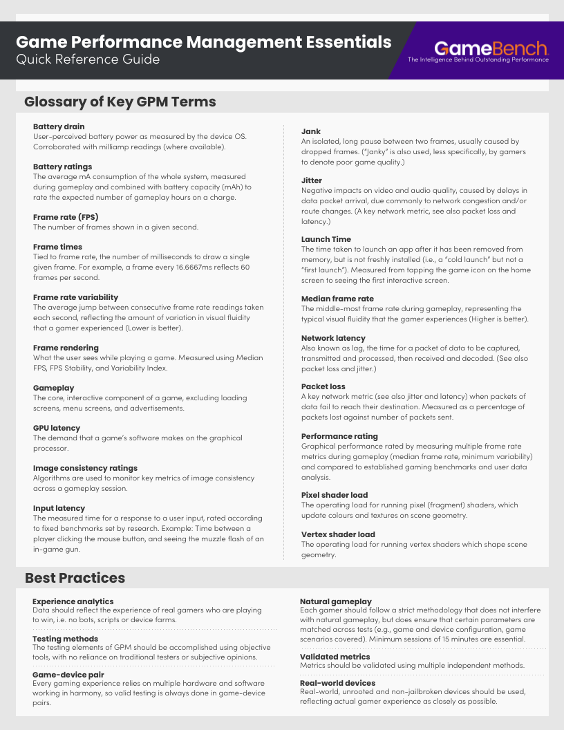 Game Performance Management Essentials - Quick Reference - Page 1